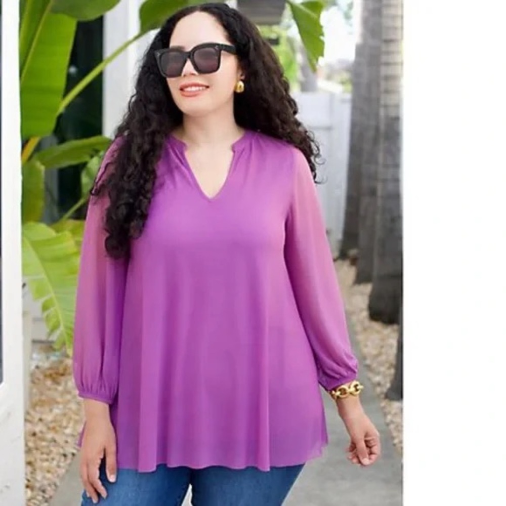 GIRL WITH CURVES Y Neck Mesh Blouse A596302